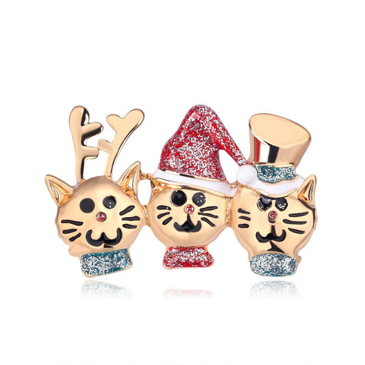 CHRISTMAS KITTY TRIO BROOCH