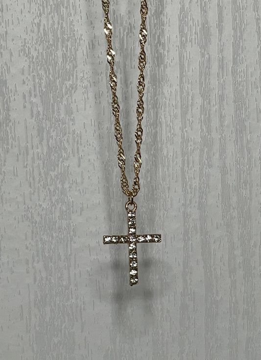 SIMPLE BLINGY GOLD CROSS NECKLACE A1393B