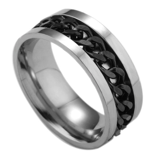 SILVER BLACK CHAIN FIDGET SPINNER RING