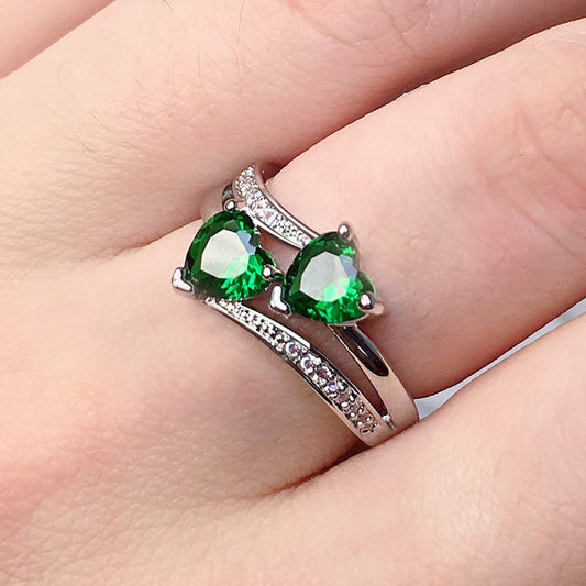 GREEN DOUBLE HEART RING